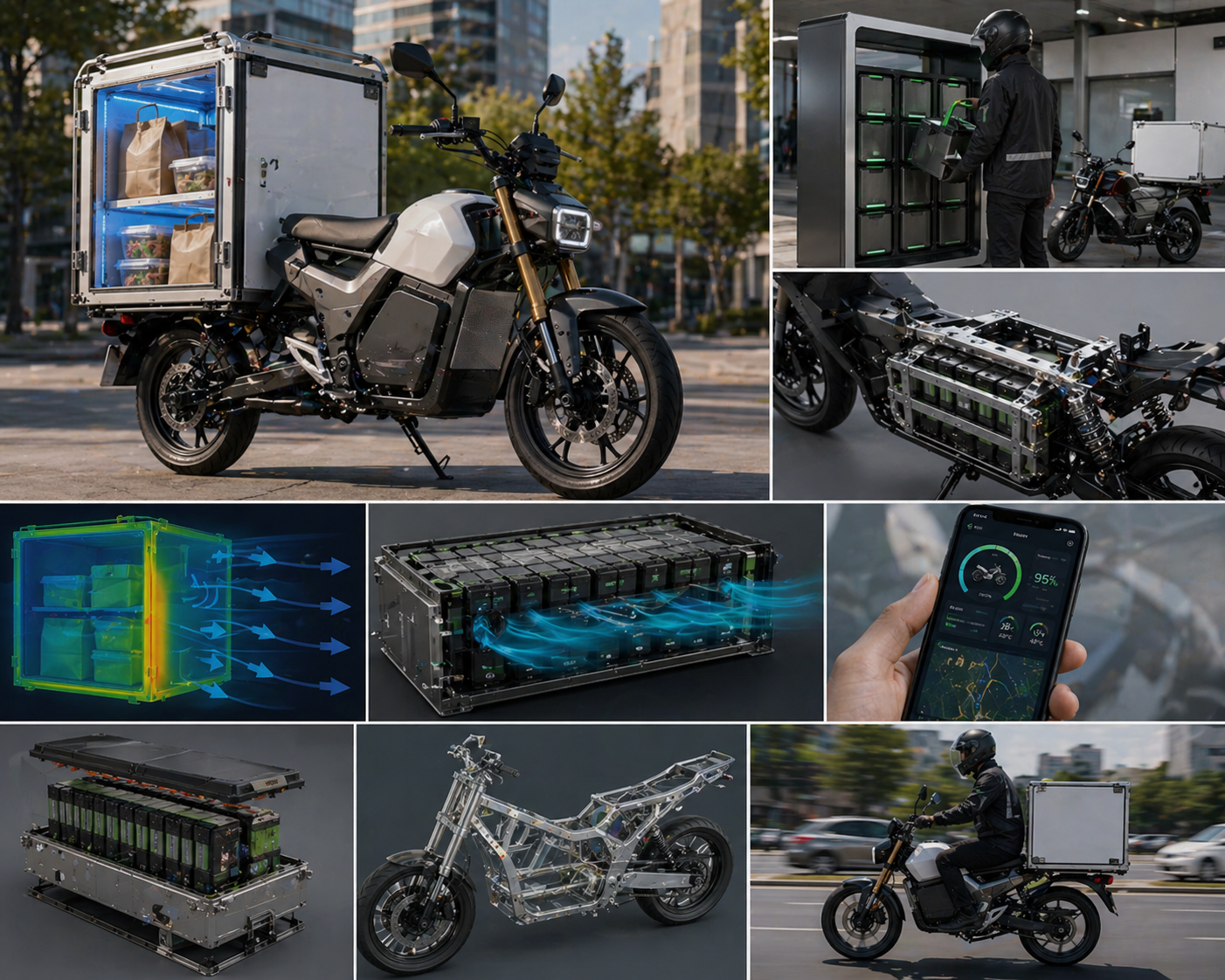 Swappable Battery Delivery Motorcycle With Active Thermal Food Compartment